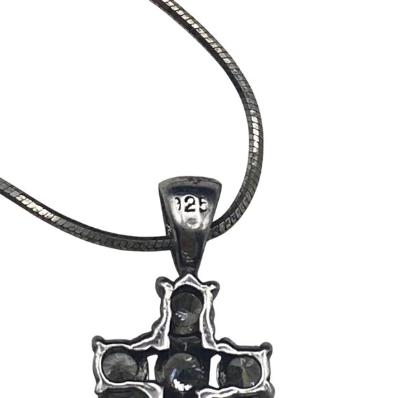 Vintage Sterling Silver 925 Necklace Cross Prong Set CZ .75" Pendant 18" 3.58g - Picture 5 of 9